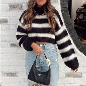 Black and White Cropped Sweater